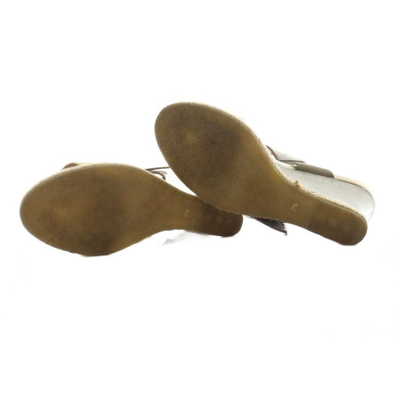 Fendi Sandals Leather Wedge Sole Logo Enamel 37.5 24.5cm (9.65in) Ivory Brown -