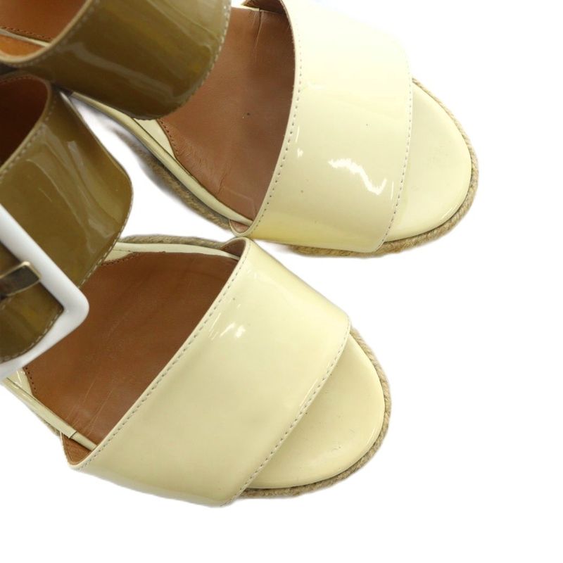 Fendi Sandals Leather Wedge Sole Logo Enamel 37.5 24.5cm (9.65in) Ivory Brown -