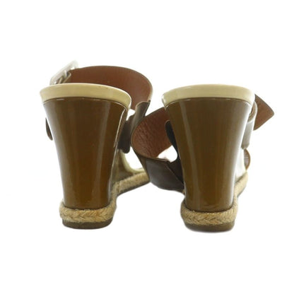 Fendi Sandals Leather Wedge Sole Logo Enamel 37.5 24.5cm (9.65in) Ivory Brown -