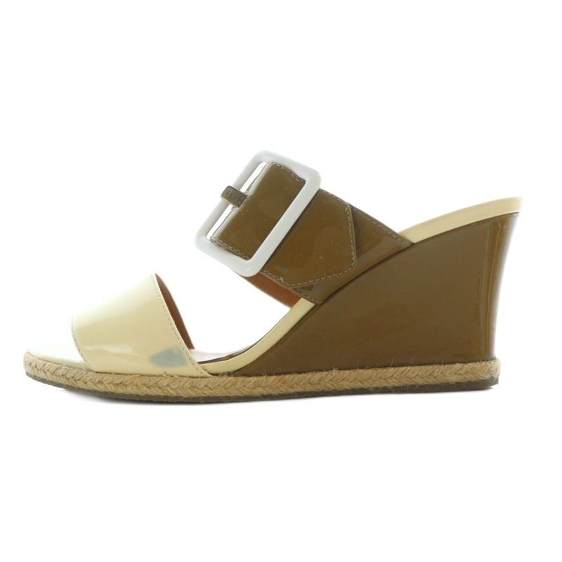 Fendi Sandals Leather Wedge Sole Logo Enamel 37.5 24.5cm (9.65in) Ivory Brown -