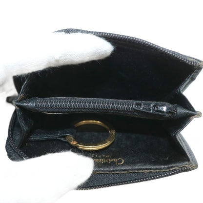 Christian DIOR Coin Case Leather L-shape Zipper CD Logo Black XZ - GY18