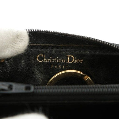 Christian DIOR Coin Case Leather L-shape Zipper CD Logo Black XZ - GY18