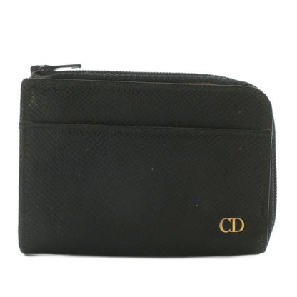 Christian DIOR Coin Case Leather L-shape Zipper CD Logo Black XZ - GY18