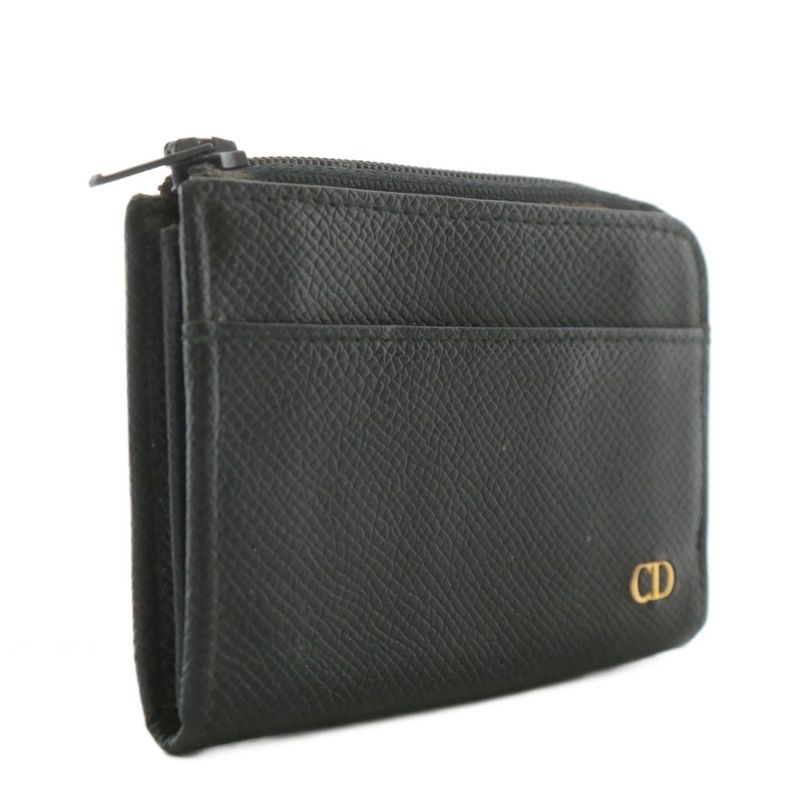 Christian DIOR Coin Case Leather L-shape Zipper CD Logo Black XZ - GY18