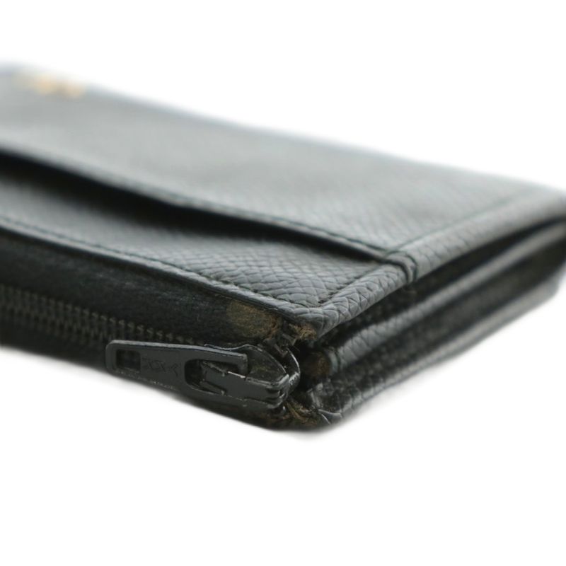 Christian DIOR Coin Case Leather L-shape Zipper CD Logo Black XZ - GY18