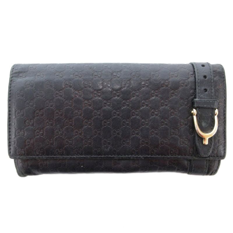 Gucci Shimmer Long Wallet Signature Leather Genuine Leather Black 309760-2067