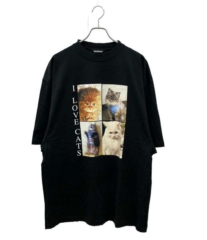 Balenciaga Short Sleeve T-shirt Ilovecat Damaged Oversized Cat Photo Print JT13