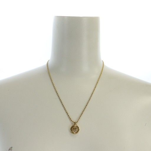 Christian DIOR Necklace Accessories CD Logo Rhinestone Gold Color Gold