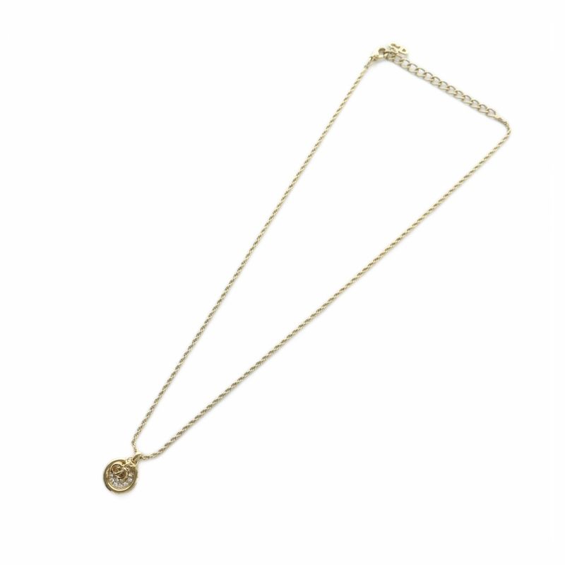 Christian DIOR Necklace Accessories CD Logo Rhinestone Gold Color Gold