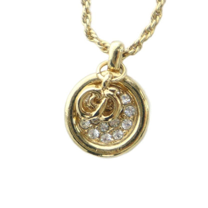 Christian DIOR Necklace Accessories CD Logo Rhinestone Gold Color Gold