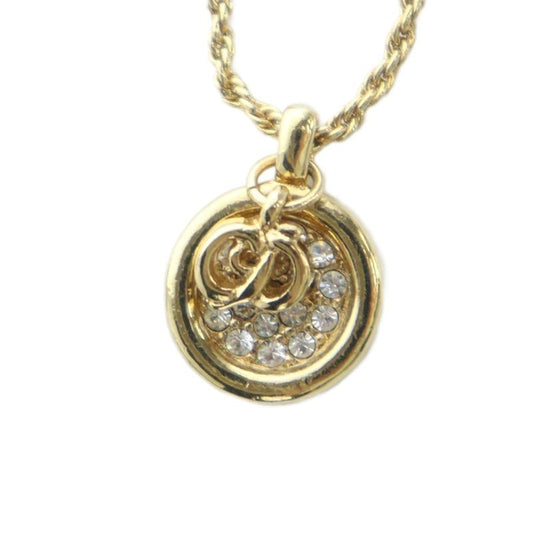 Christian DIOR Necklace Accessories CD Logo Rhinestone Gold Color Gold