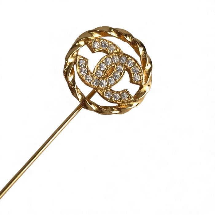Chanel Coco Mark Gold Pin Brooch With Rhinestones Accessory
