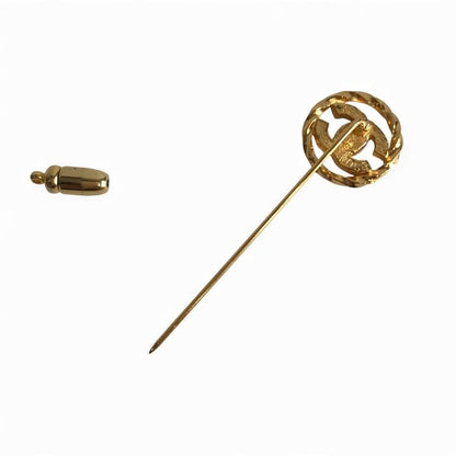 Chanel Coco Mark Gold Pin Brooch With Rhinestones Accessory