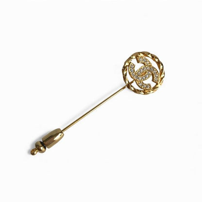 Chanel Coco Mark Gold Pin Brooch With Rhinestones Accessory