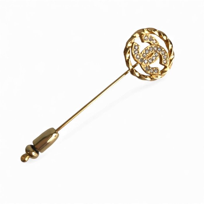 Chanel Coco Mark Gold Pin Brooch With Rhinestones Accessory