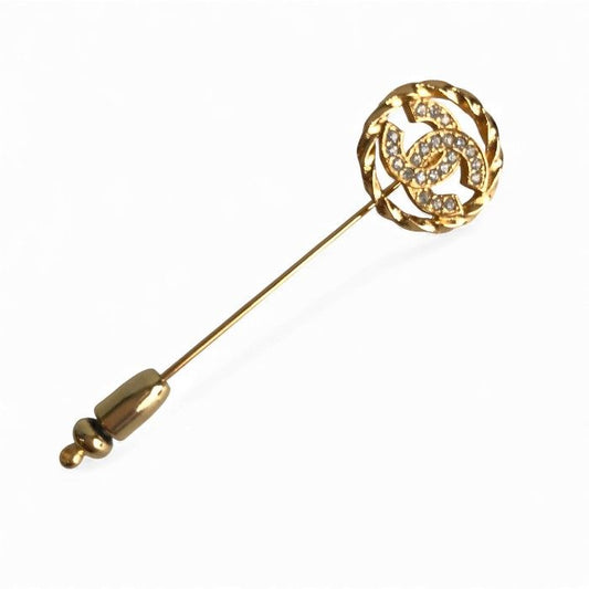 Chanel Coco Mark Gold Pin Brooch With Rhinestones Accessory