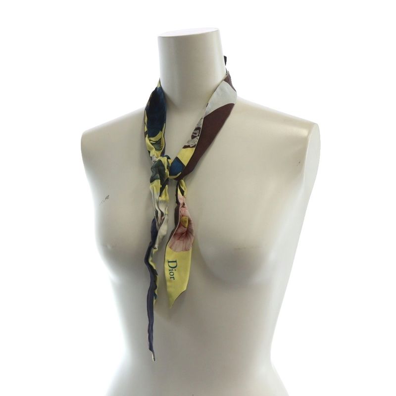 Dior Mitzah Ribbon Scarf Shawl Logo Floral Silk Multicolor - GY19 MQ - OH