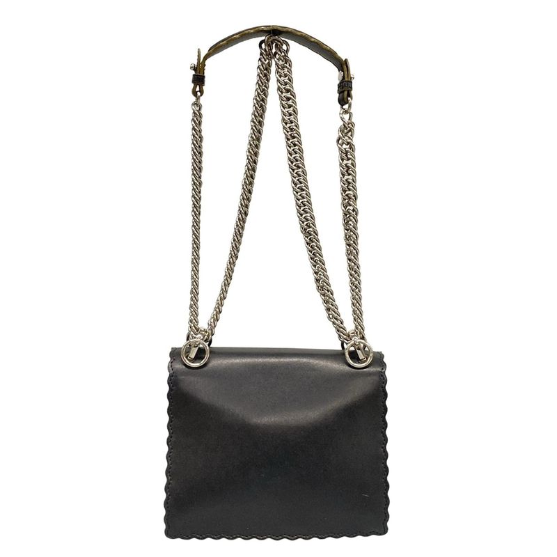 Fendi Shoulder Bag Mini Canai 8m0381 Black Chain Shoulder Leather