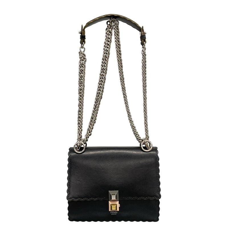 Fendi Shoulder Bag Mini Canai 8m0381 Black Chain Shoulder Leather