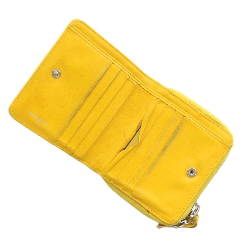 Balenciaga Paper Billfold Wallet Fold Leather Logo Yellow XZ - GY11
