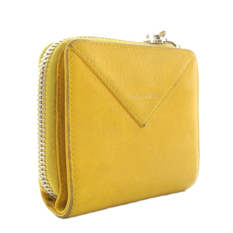 Balenciaga Paper Billfold Wallet Fold Leather Logo Yellow XZ - GY11