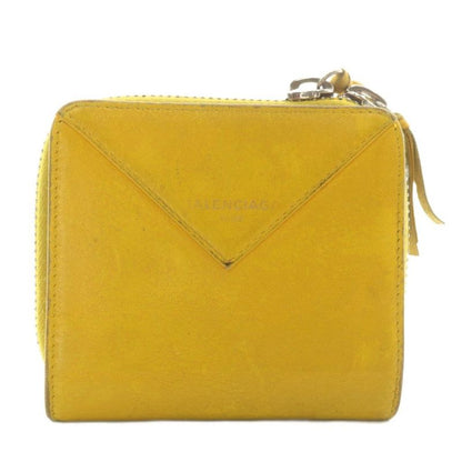 Balenciaga Paper Billfold Wallet Fold Leather Logo Yellow XZ - GY11