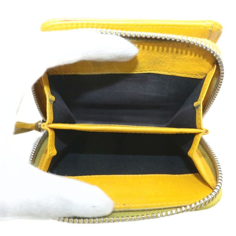 Balenciaga Paper Billfold Wallet Fold Leather Logo Yellow XZ - GY11
