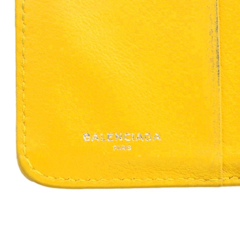 Balenciaga Paper Billfold Wallet Fold Leather Logo Yellow XZ - GY11