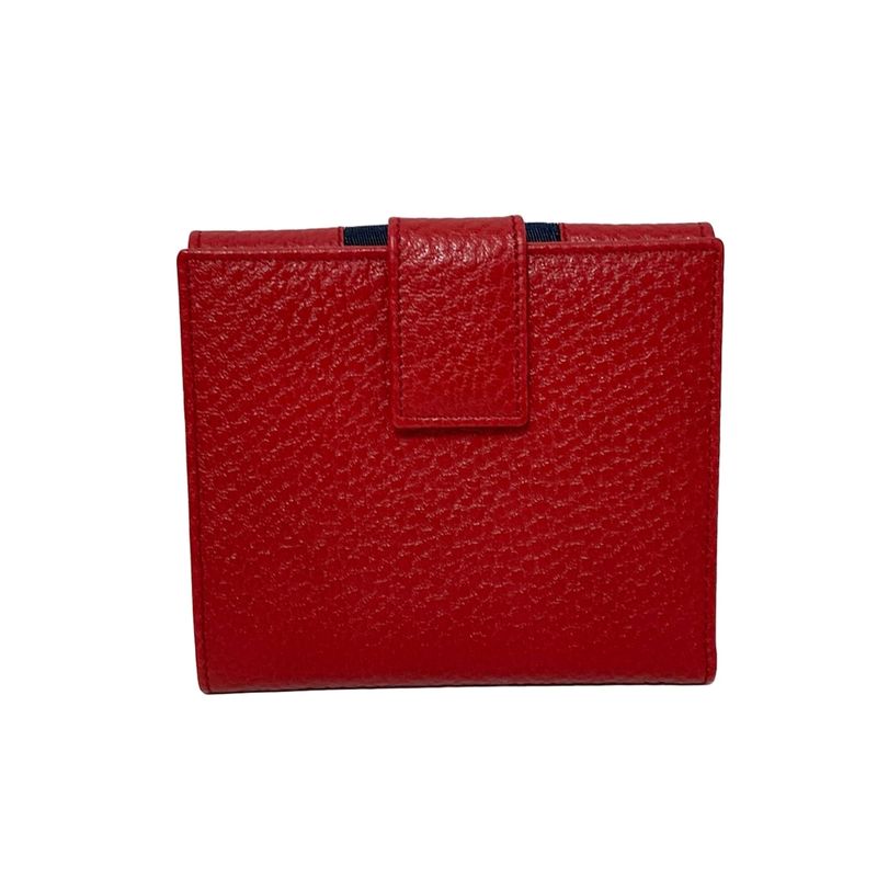 Gucci W Hook Wallet In Red And Dark Navy Leather