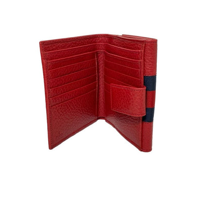Gucci W Hook Wallet In Red And Dark Navy Leather