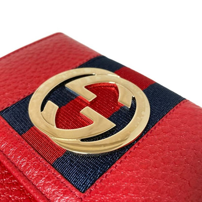 Gucci W Hook Wallet In Red And Dark Navy Leather