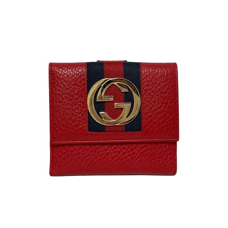 Gucci W Hook Wallet In Red And Dark Navy Leather