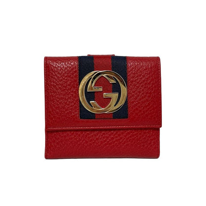 Gucci W Hook Wallet In Red And Dark Navy Leather