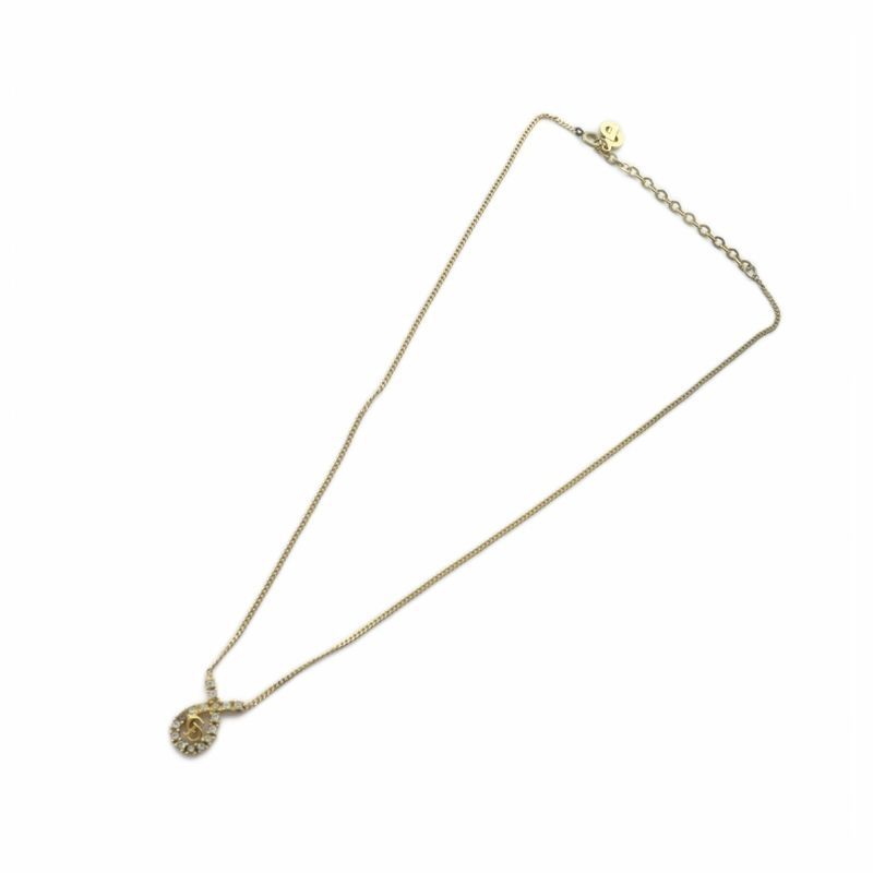 Christian DIOR Necklace Accessories Pendant Logo Rhinestone Gold Color - GY18