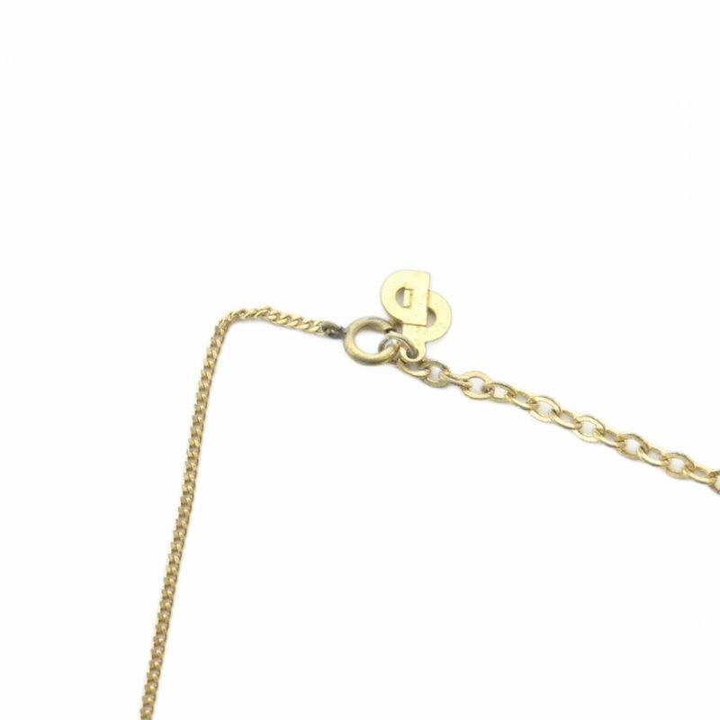 Christian DIOR Necklace Accessories Pendant Logo Rhinestone Gold Color - GY18