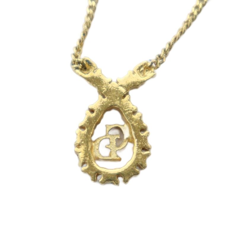 Christian DIOR Necklace Accessories Pendant Logo Rhinestone Gold Color - GY18