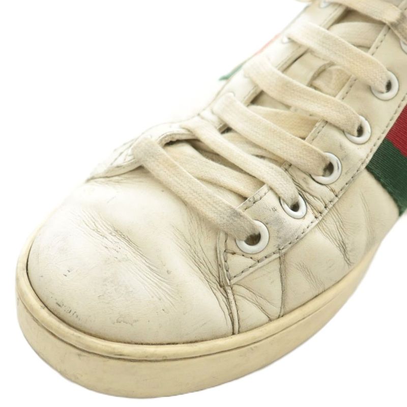 Gucci Ace Sneakers Leather Low Cut With Embroidery Bee Embroidered Logo 39 26cm