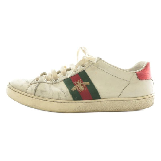 Gucci Ace Sneakers Leather Low Cut With Embroidery Bee Embroidered Logo 39 26cm