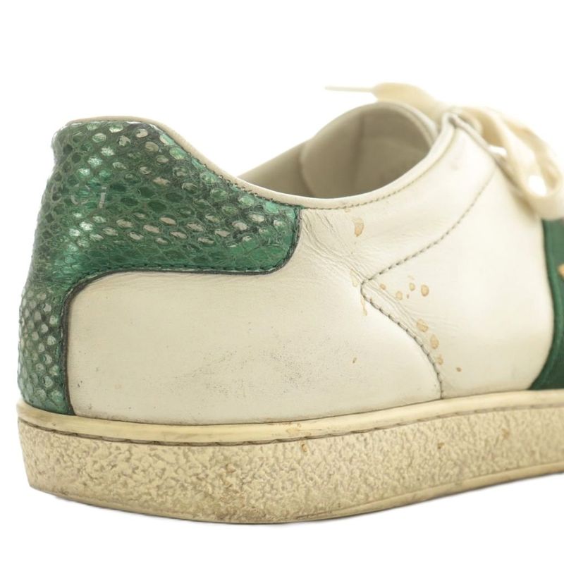 Gucci Ace Sneakers Leather Low Cut With Embroidery Bee Embroidered Logo 39 26cm