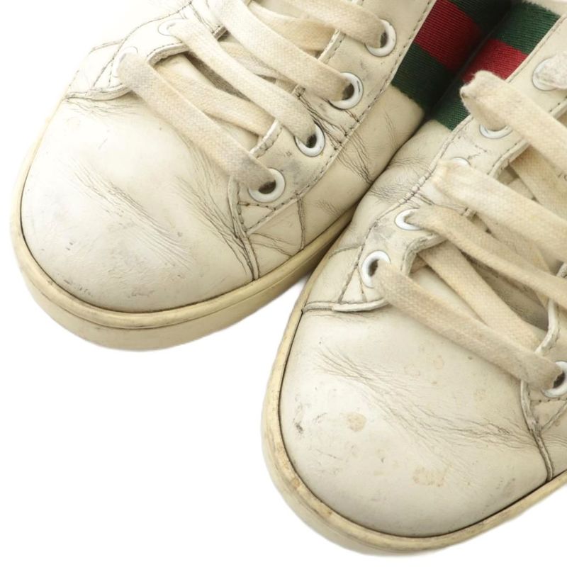 Gucci Ace Sneakers Leather Low Cut With Embroidery Bee Embroidered Logo 39 26cm