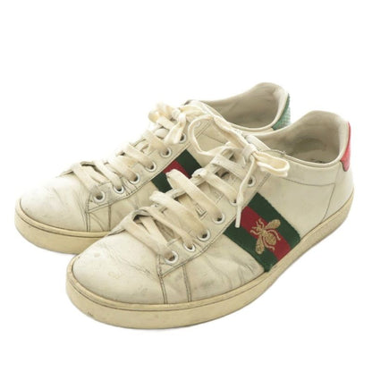 Gucci Ace Sneakers Leather Low Cut With Embroidery Bee Embroidered Logo 39 26cm