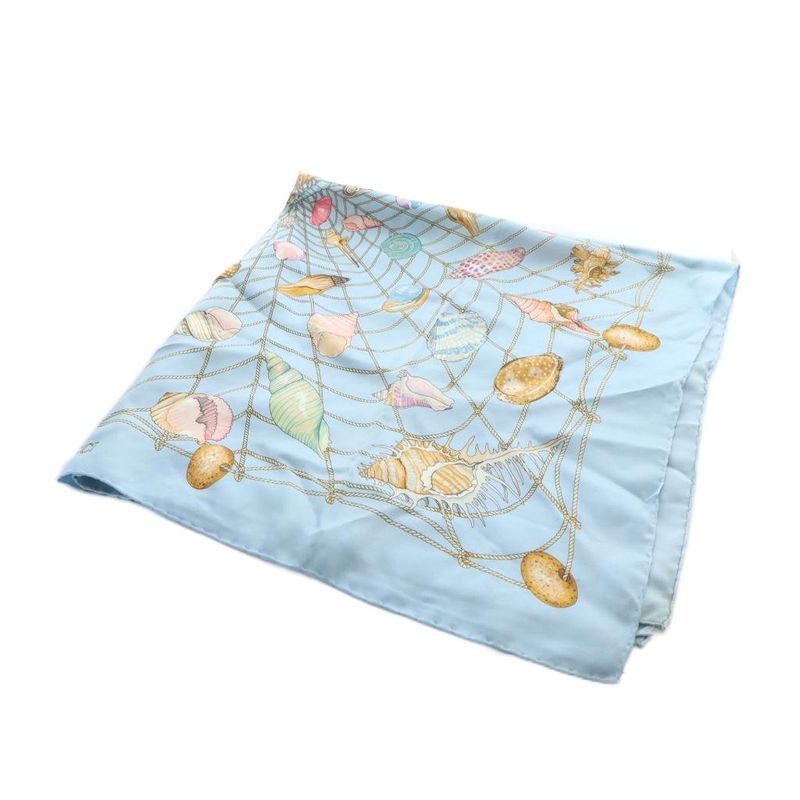 Gucci Large Scarf Shawl Shell Pattern Logo Silk Blue - GY01 MQ - OH