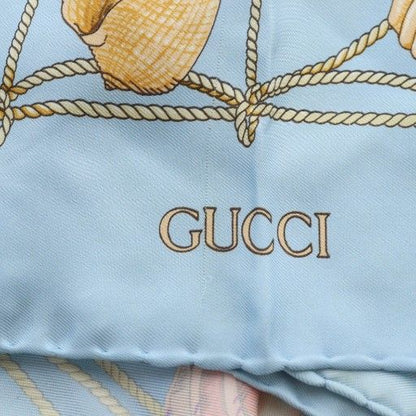 Gucci Large Scarf Shawl Shell Pattern Logo Silk Blue - GY01 MQ - OH