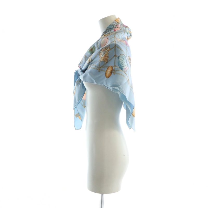Gucci Large Scarf Shawl Shell Pattern Logo Silk Blue - GY01 MQ - OH
