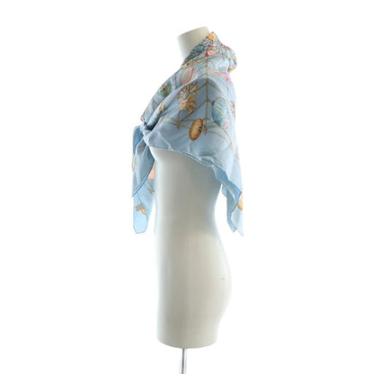 Gucci Large Scarf Shawl Shell Pattern Logo Silk Blue - GY01 MQ - OH