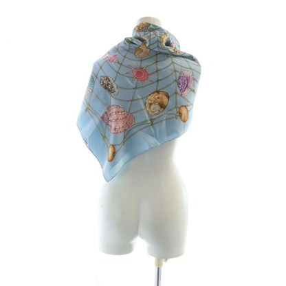Gucci Large Scarf Shawl Shell Pattern Logo Silk Blue - GY01 MQ - OH