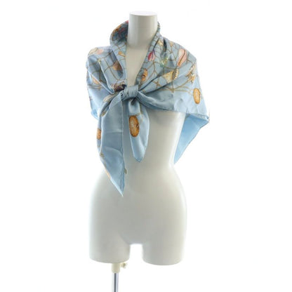 Gucci Large Scarf Shawl Shell Pattern Logo Silk Blue - GY01 MQ - OH