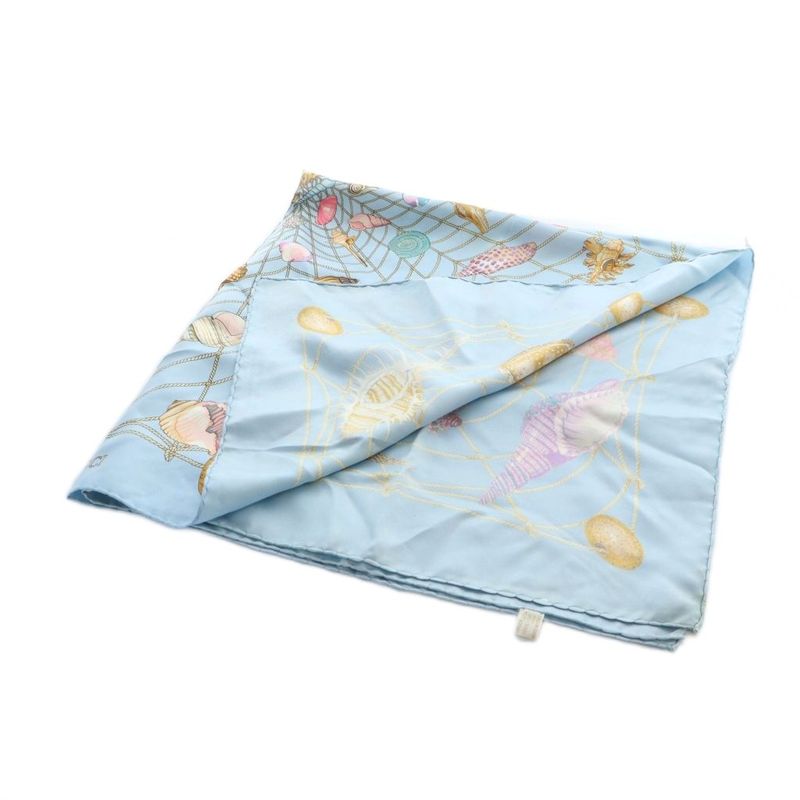 Gucci Large Scarf Shawl Shell Pattern Logo Silk Blue - GY01 MQ - OH
