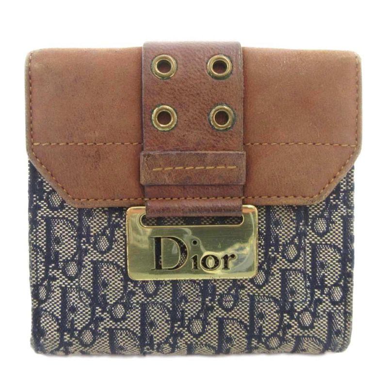 Christian DIOR Trotter Bifold Wallet Compact Wallet With Coin Purse W Hook Logo