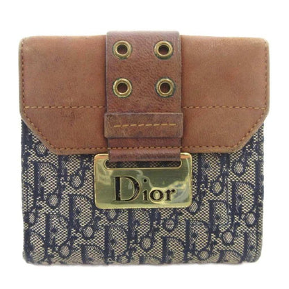 Christian DIOR Trotter Bifold Wallet Compact Wallet With Coin Purse W Hook Logo